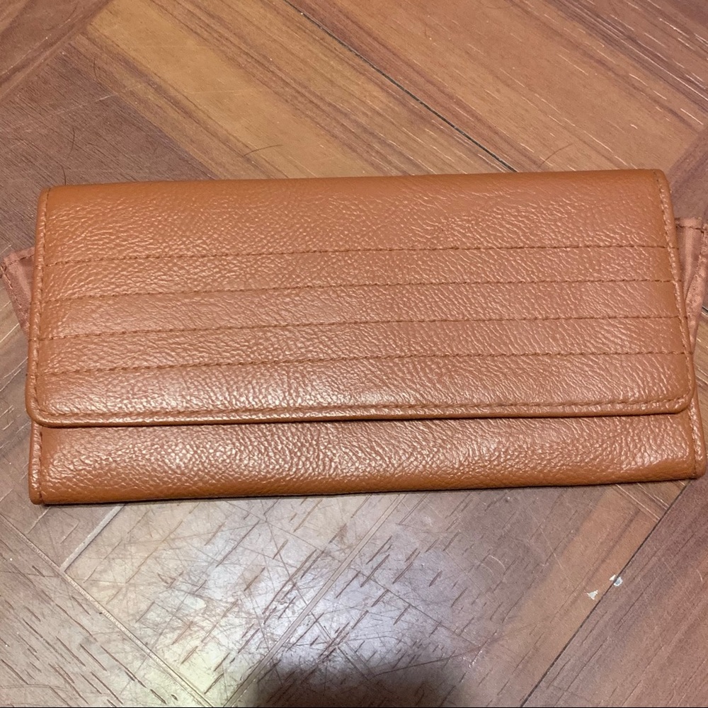 Tan Brown Flap Wallet w/ zipper coin pouch w cards